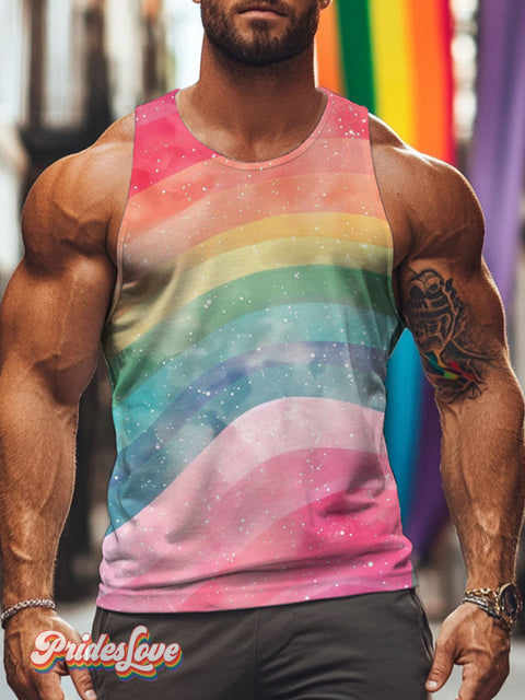 Men’s LGBT Pride Gay Watercolor Rainbow Art Print Tank Top Multicolor / S
