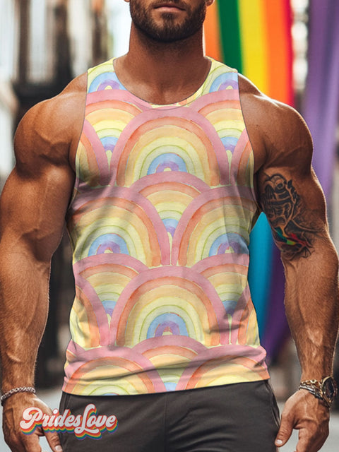 Men’s LGBT Pride Gay Watercolor Rainbow Art Print Tank Top Multicolor / S