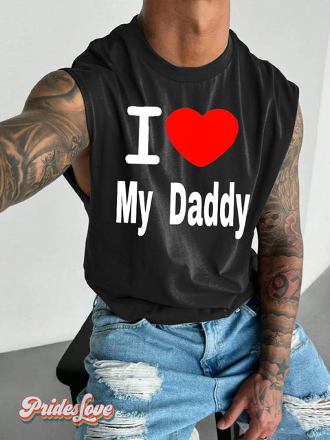 Men’s LGBT Pride I Love My Daddy Print Wide Shoulder Vest Black / S