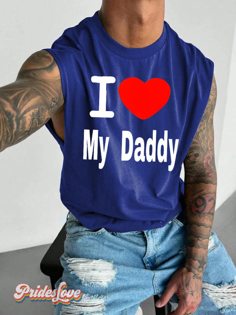 Men’s LGBT Pride I Love My Daddy Print Wide Shoulder Vest Blue / S