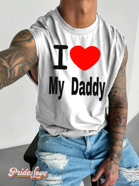 Men’s LGBT Pride I Love My Daddy Print Wide Shoulder Vest White / S
