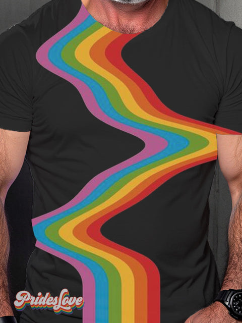 Men’s Lgbt Pride Liquid Psychedelic Retro Rainbow Art Casual Print T-Shirt