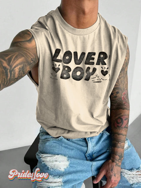 Men’s LGBT Pride Lover Boy Print Wide Shoulder Vest Beige / S