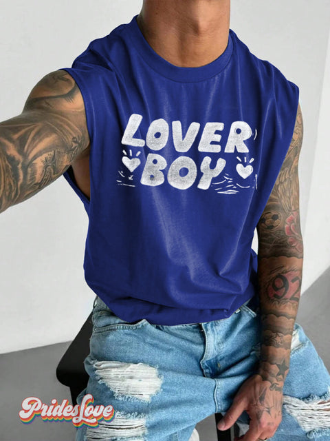 Men’s LGBT Pride Lover Boy Print Wide Shoulder Vest Blue / S