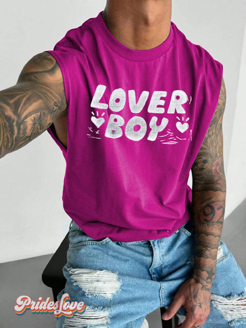 Men’s LGBT Pride Lover Boy Print Wide Shoulder Vest Pink / S
