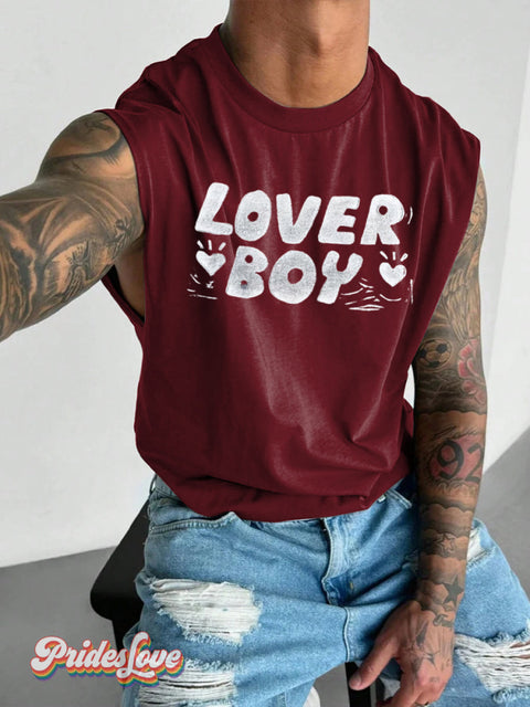 Men’s LGBT Pride Lover Boy Print Wide Shoulder Vest Red / S
