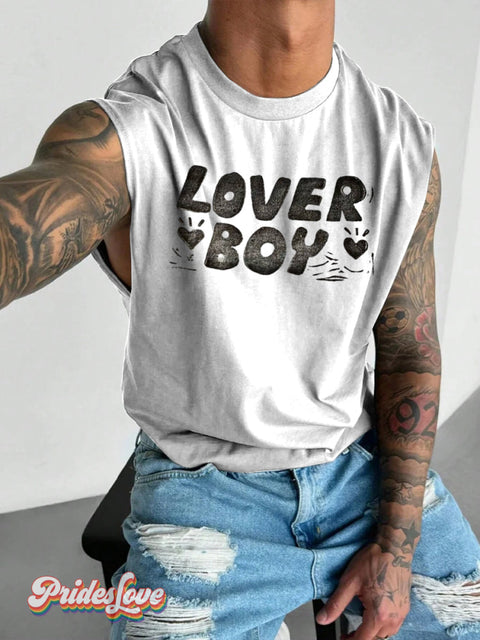 Men’s LGBT Pride Lover Boy Print Wide Shoulder Vest White / S