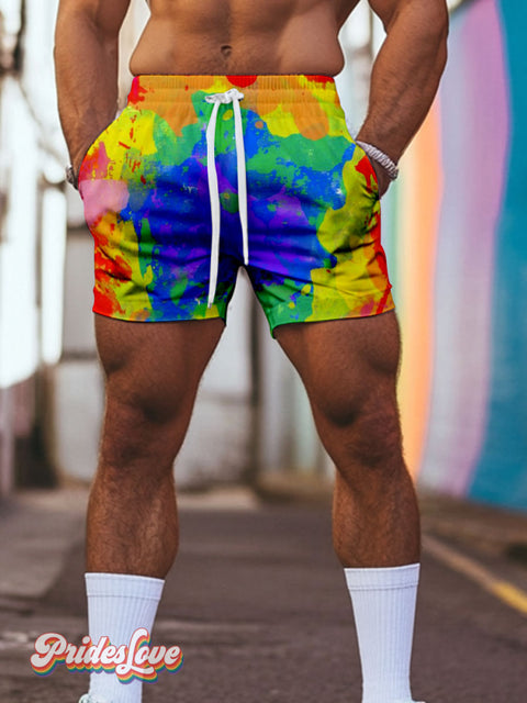 Men’s Lgbt Pride Rainbow Gradient Casual Print Beach Shorts
