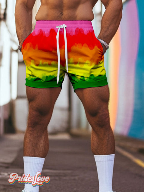 Men’s Lgbt Pride Rainbow Gradient Casual Print Beach Shorts