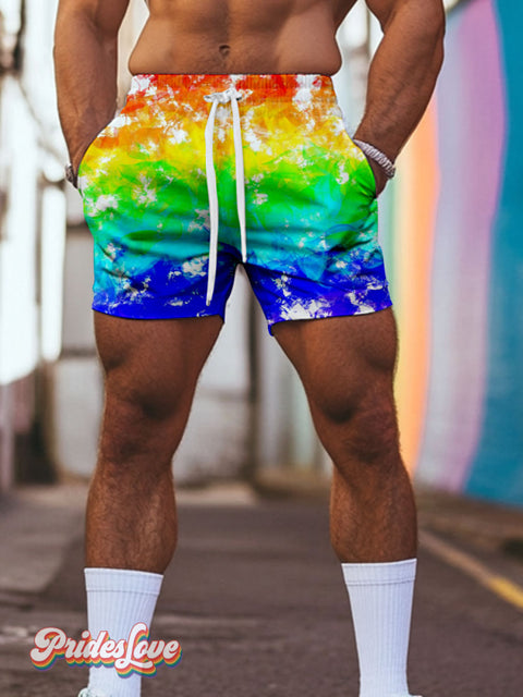 Men’s Lgbt Pride Rainbow Gradient Casual Print Beach Shorts