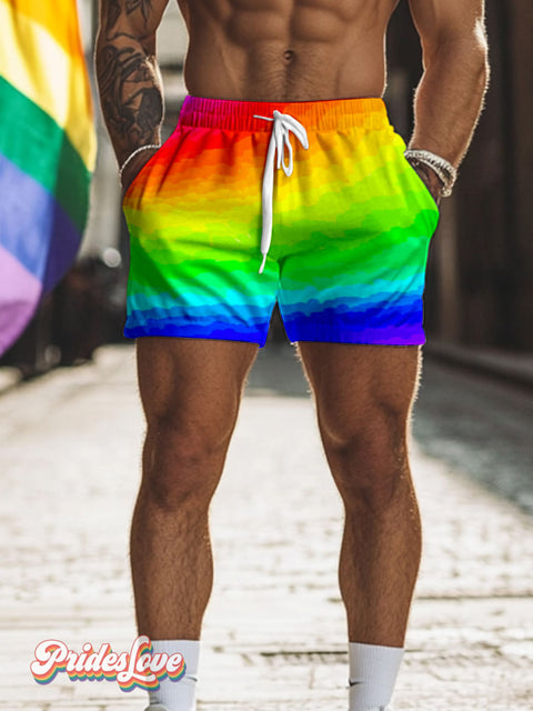 Men’s Lgbt Pride Rainbow Gradient Casual Print Beach Shorts