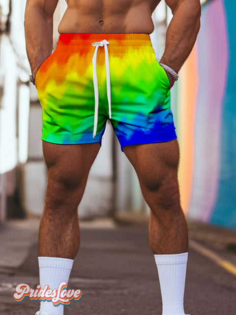 Men’s Lgbt Pride Rainbow Gradient Casual Print Beach Shorts