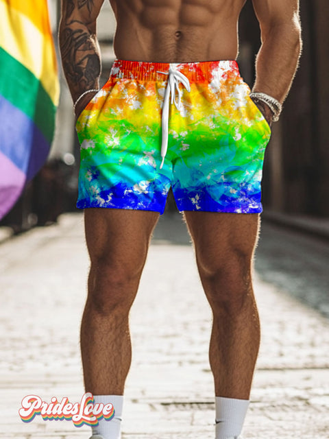 Men’s Lgbt Pride Rainbow Gradient Casual Print Beach Shorts Multicolor / M