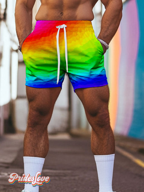 Men’s Lgbt Pride Rainbow Gradient Casual Print Beach Shorts Multicolor / S