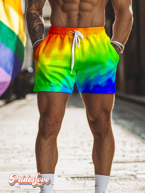 Men’s Lgbt Pride Rainbow Gradient Casual Print Beach Shorts Multicolor / S