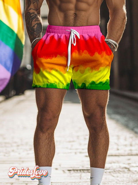 Men’s Lgbt Pride Rainbow Gradient Casual Print Beach Shorts Multicolor / S