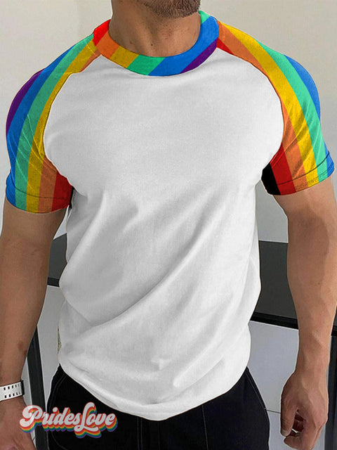 Men’s LGBT Pride Rainbow Stripes Art Print Shirt Multicolor / S