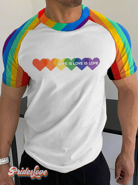 Men’s LGBT Pride Rainbow Stripes Love Is Love Art Print Raglan Sleeves Shirt Multicolor / S