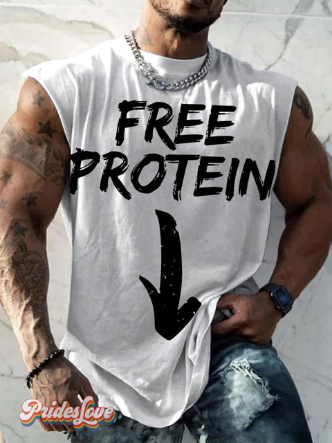 Men’s LGBT Proud Free Protein Print Wide Shoulder Vest Multicolor / S