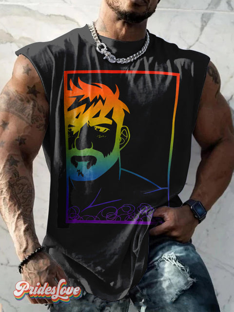 Men’s LGBT Proud Rainbow Bear Print Wide Shoulder Vest Multicolor / S