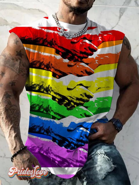 Men’s LGBT Proud Rainbow Hands Print Wide Shoulder Vest Multicolor / S
