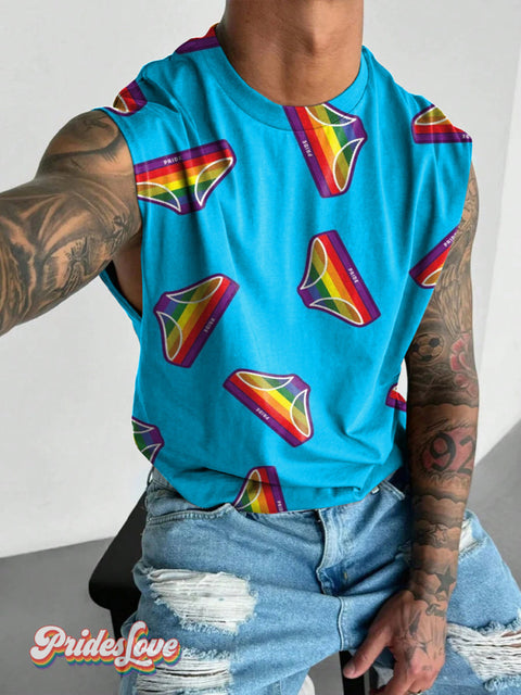 Men’s LGBT Proud Rainbow Underwear Print Wide Shoulder Vest Multicolor / S