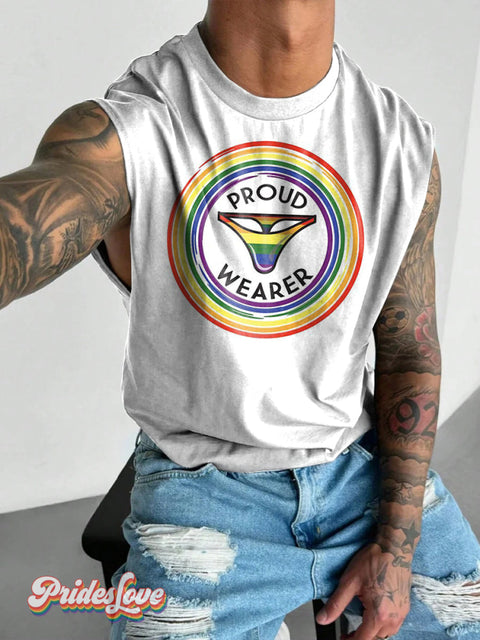 Men’s LGBT Proud Wearer Thong Print Wide Shoulder Vest Multicolor / S