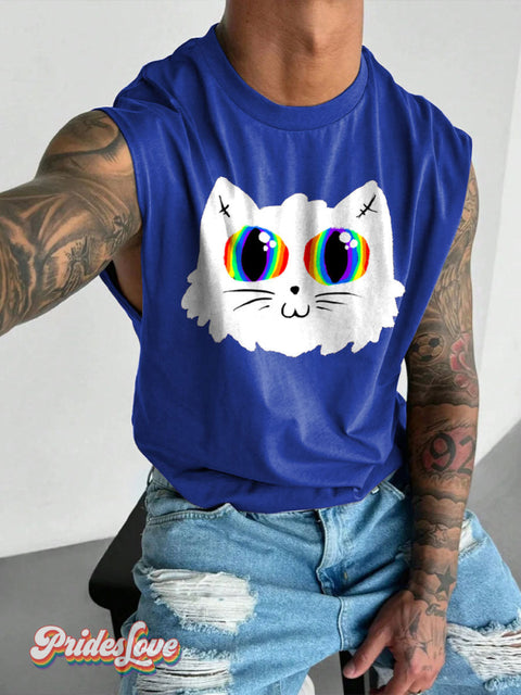 Men’s Lgbt Queer Cat Gay Wide Shoulder Vest Blue / S