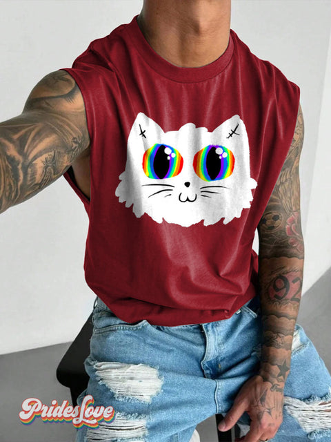 Men’s Lgbt Queer Cat Gay Wide Shoulder Vest Red / S