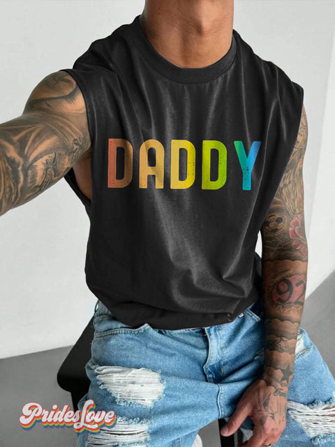 Men’s LGBT Rainbow Daddy Print Wide Shoulder Vest Black / S