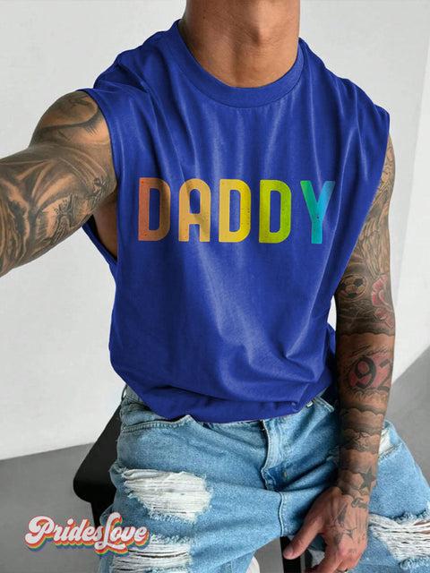 Men’s LGBT Rainbow Daddy Print Wide Shoulder Vest Blue / S