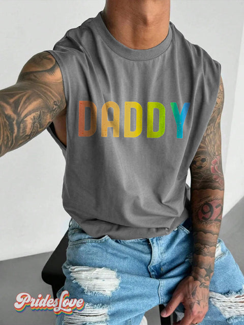 Men’s LGBT Rainbow Daddy Print Wide Shoulder Vest Grey / S