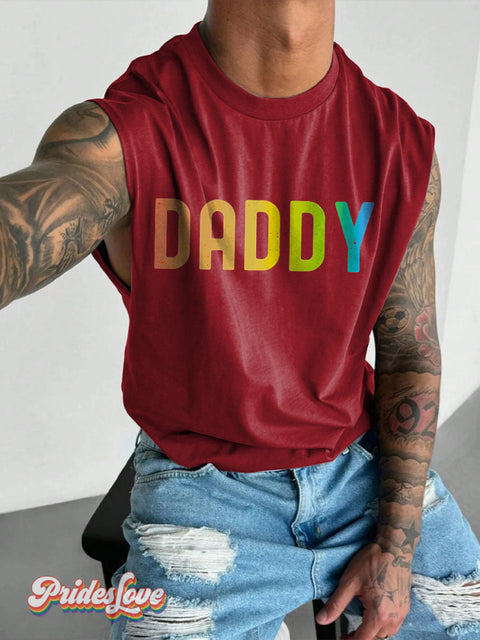 Men’s LGBT Rainbow Daddy Print Wide Shoulder Vest Maroon / S