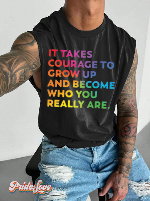 Men’s LGBT Rainbow Encouragement Print Wide Shoulder Vest Black / S
