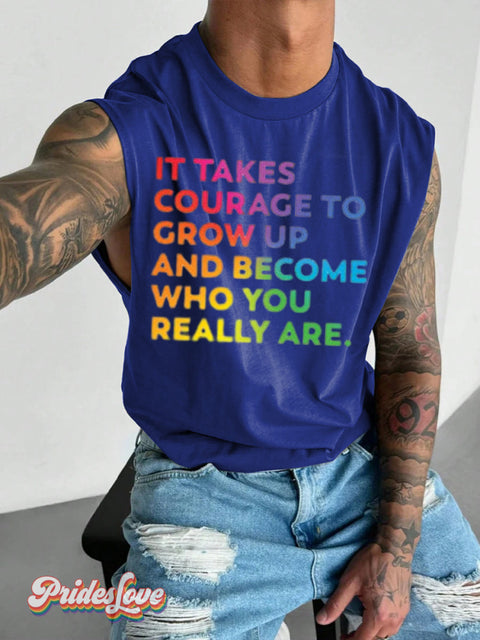 Men’s LGBT Rainbow Encouragement Print Wide Shoulder Vest Blue / S