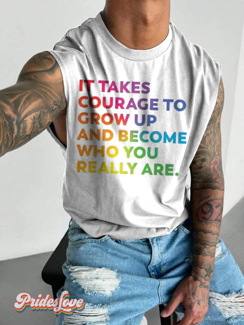 Men’s LGBT Rainbow Encouragement Print Wide Shoulder Vest White / S