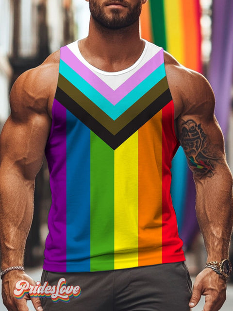 Men’s Lgbt Rainbow Flag Pride Art Pattern Casual Print Tank Top Multicolor / S