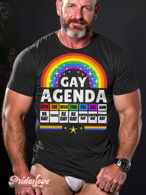 Men’s Lgbt Rainbow Gay Agenda Pride Flag Casual Print T-Shirt Black / S