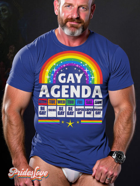 Men’s Lgbt Rainbow Gay Agenda Pride Flag Casual Print T-Shirt Blue / S