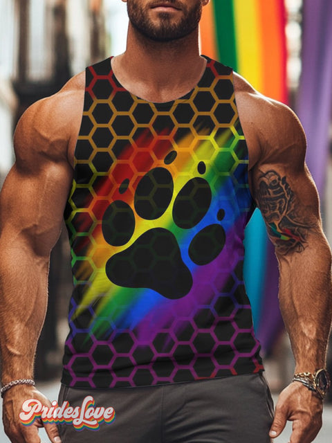 Men’s Lgbt Rainbow Gay Bear Pride Flag Print Tank Top Multicolor / S