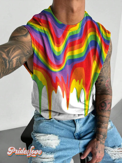 Men’s Lgbt Rainbow Gay Pride Art Print Wide Shoulder Vest Multicolor / S