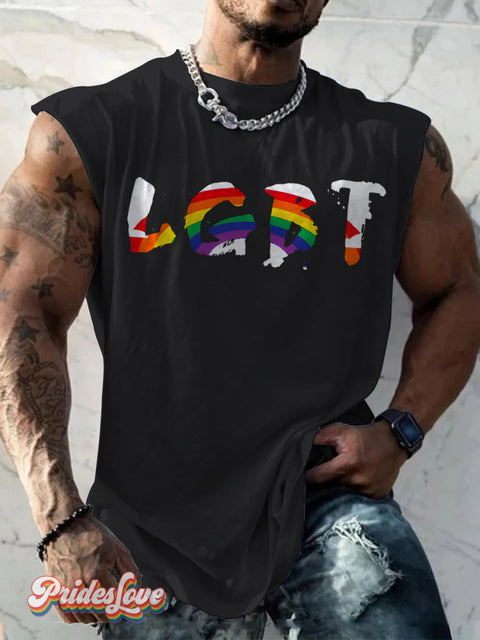 Men’s Lgbt Rainbow Gay Pride Art Print Wide Shoulder Vest Multicolor / S