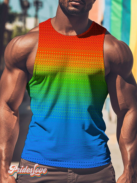 Men’s Lgbt Rainbow Gradient Pride Casual Print Tank Top
