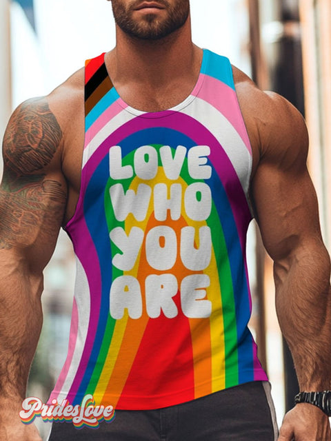 Men’s Lgbt Rainbow Love Who You Are Pride Casual Print Tank Top