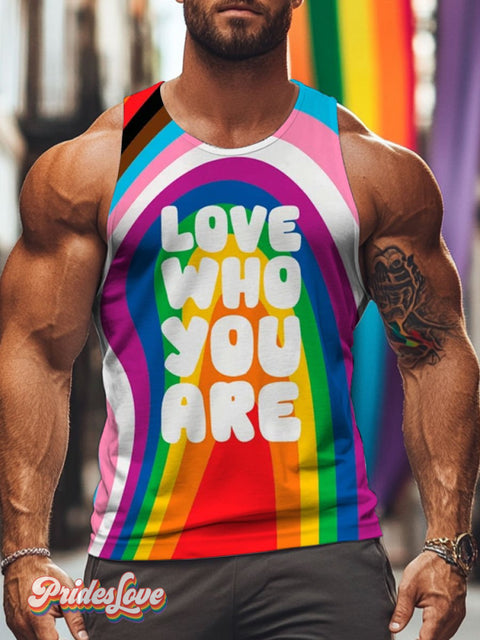 Men’s Lgbt Rainbow Love Who You Are Pride Casual Print Tank Top
