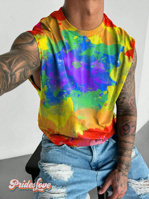 Men’s Lgbt Rainbow Painting Casual Print Wide Shoulder Vest Multicolor / S