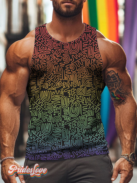 Men’s LGBT Rainbow Pride Flag Art Print Tank Top Multicolor / S
