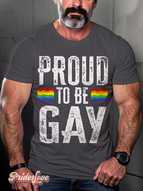 Men’s Lgbt Rainbow Proud To Be Gay Pride Casual Print T-Shirt Grey / S