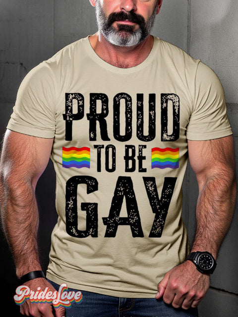 Men’s Lgbt Rainbow Proud To Be Gay Pride Casual Print T-Shirt Sand / S