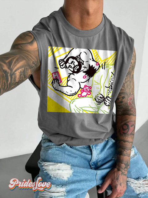 Men’s LGBT Same Time Tomorrow? Casual Print Wide Shoulder Vest Grey / S